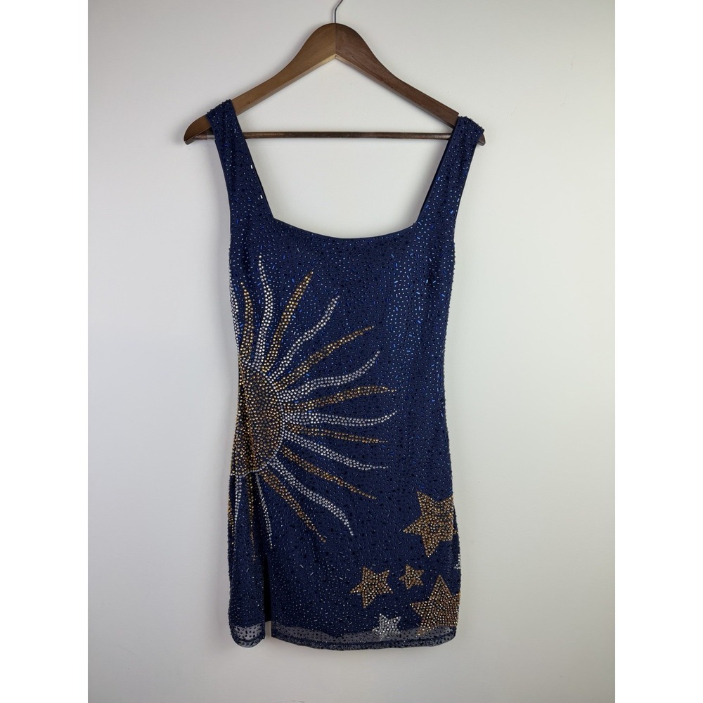 Windsor Navy Rhinestone Star Sun Strappy Sleeveless Mini Dress NWT Large